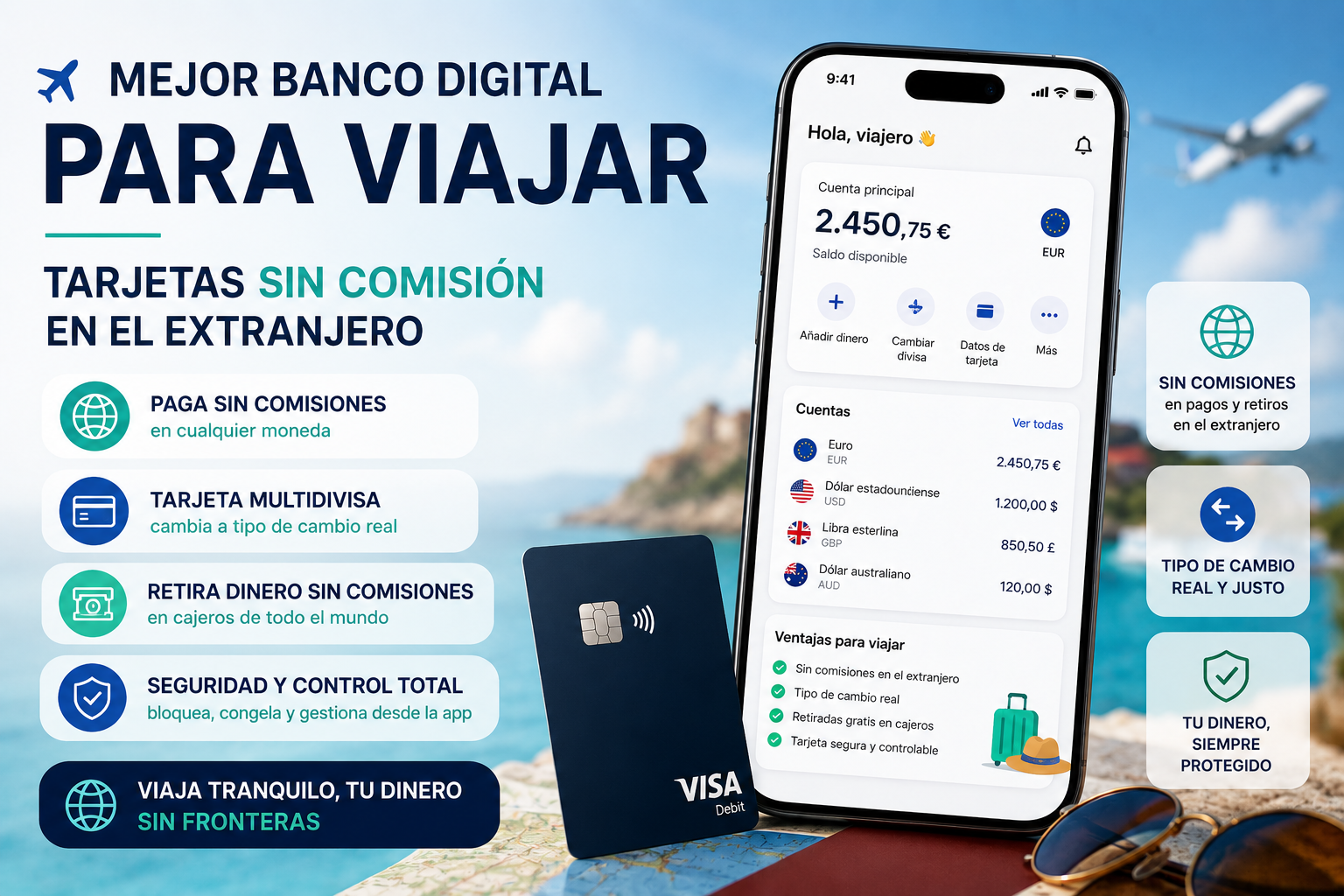 Mejor banco digital para viajar (tarjetas sin comisión en el extranjero)